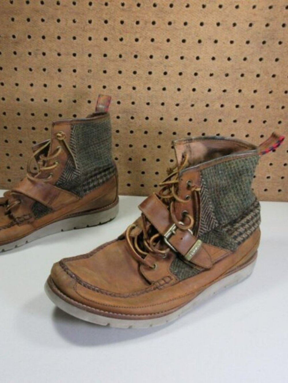 POLO Ralph Lauren mens brown Saddleworth houndstooth Y2K ankle boots 10 D